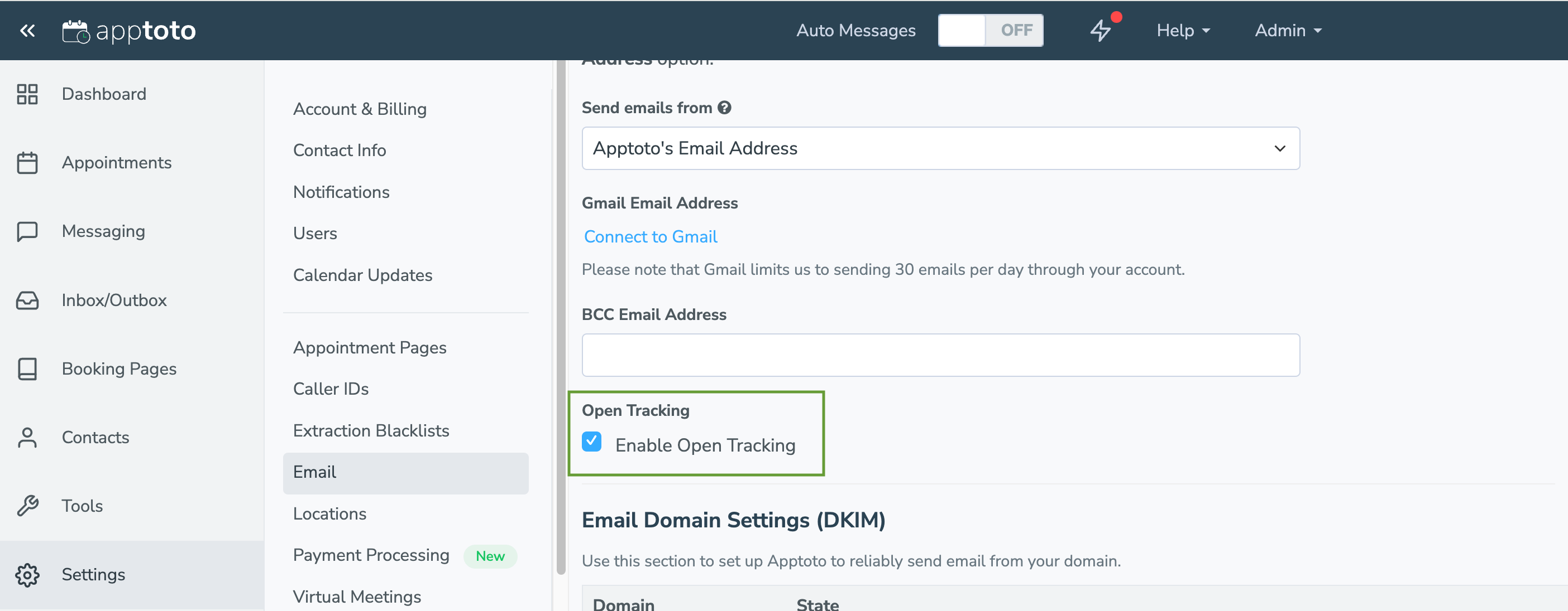 Enable Email Tracking