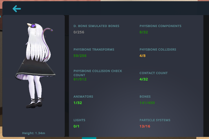 The number of Physbone Collider in Avatar Details in the client is ...