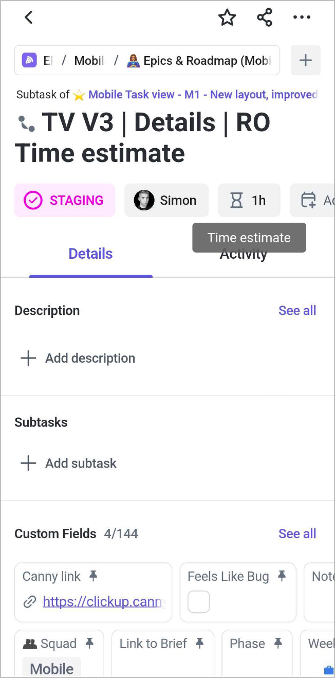 Mobile App Task Time Estimate Voters ClickUp