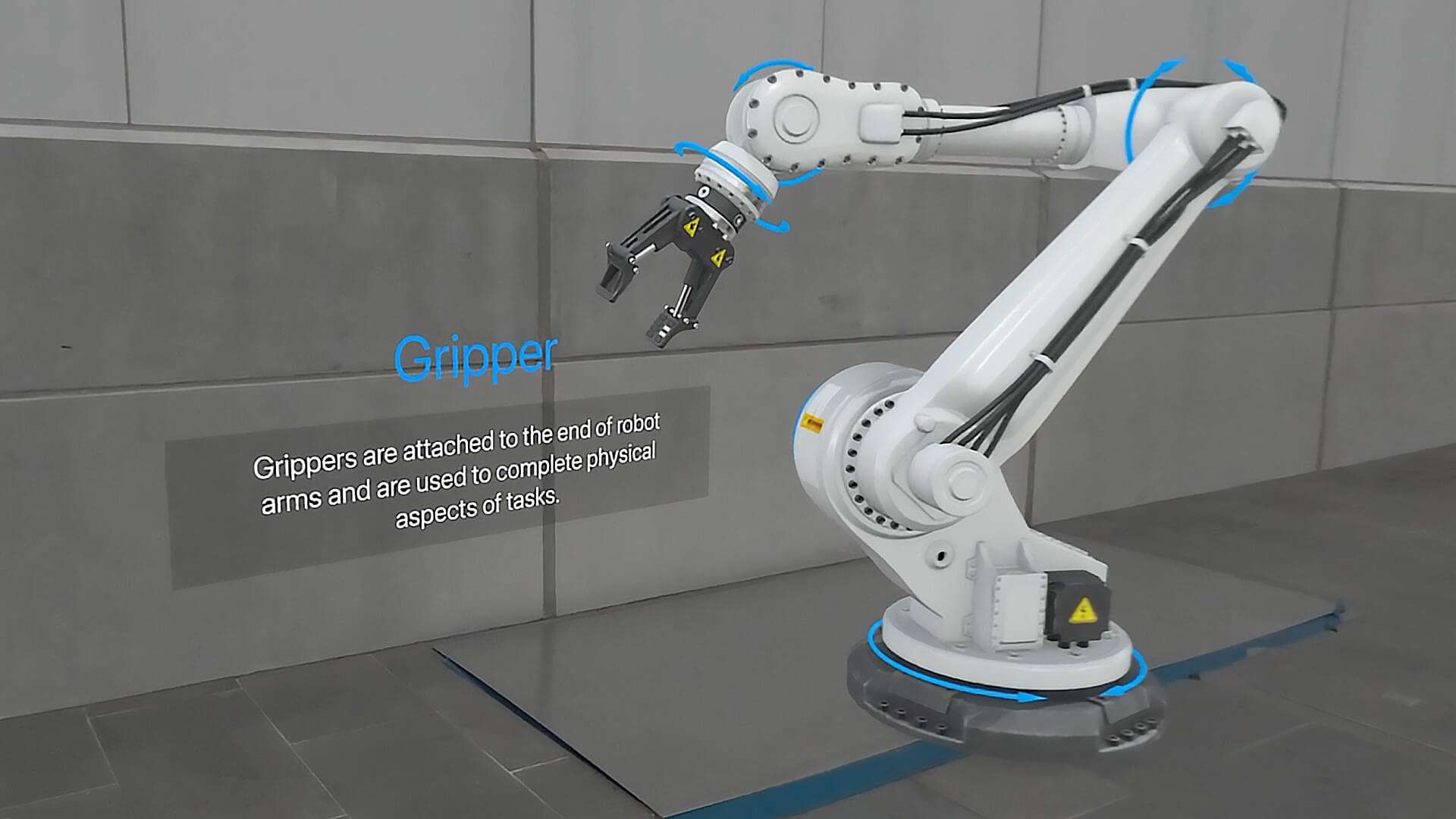 Text in AR next to robot arm in JigSpace Apple Vision Pro