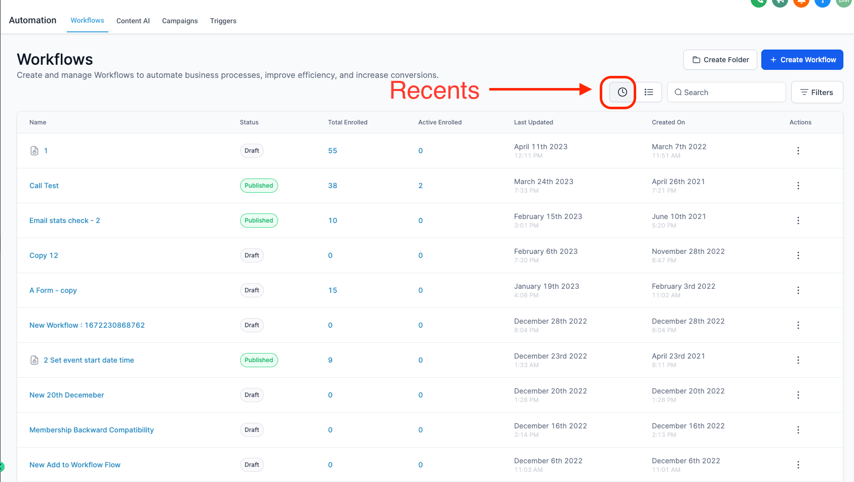 workflows-sort-by-date-created-updated-automations-highlevel