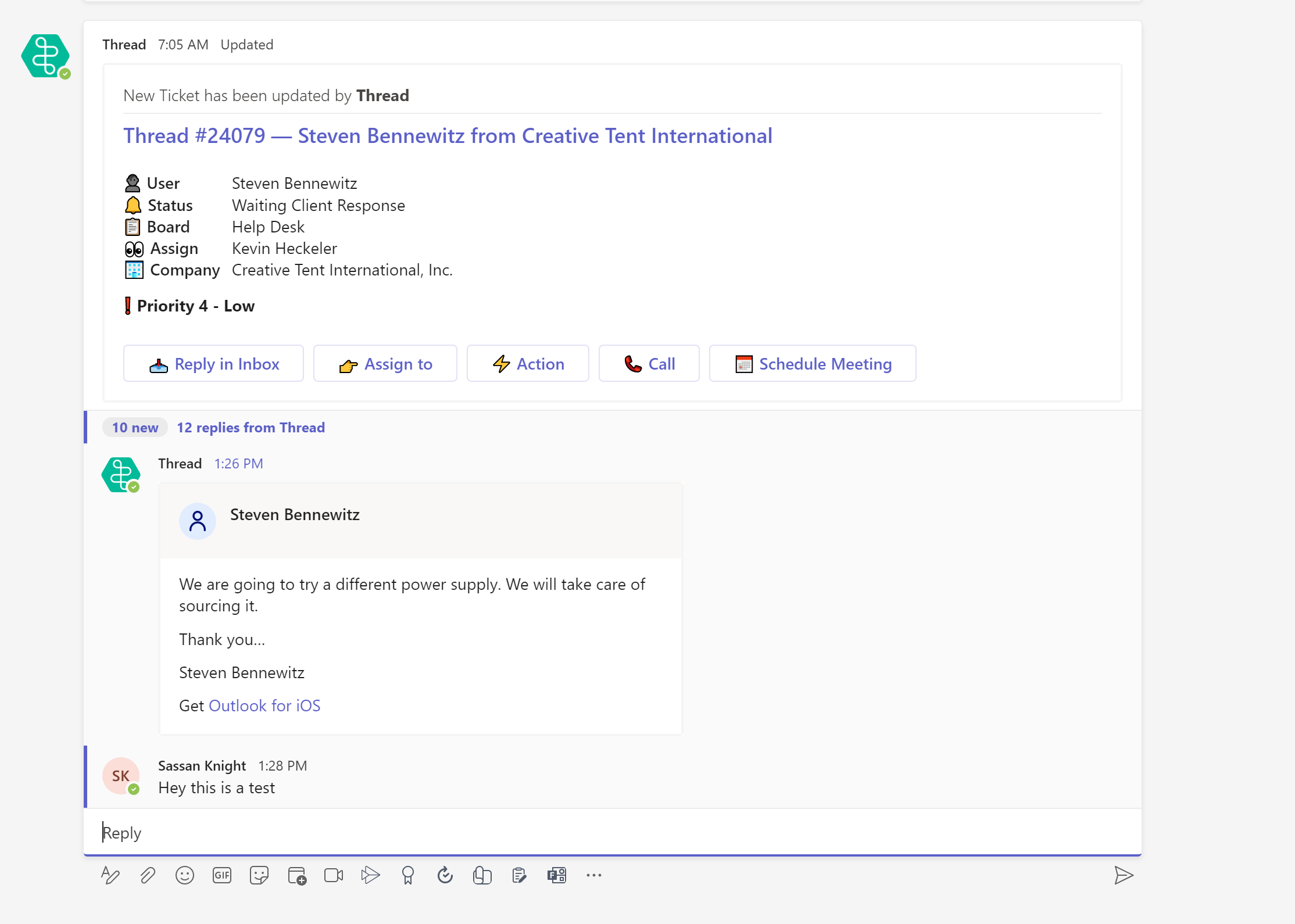 Messages sent in ms teams on a thread are not appearing in inbox
