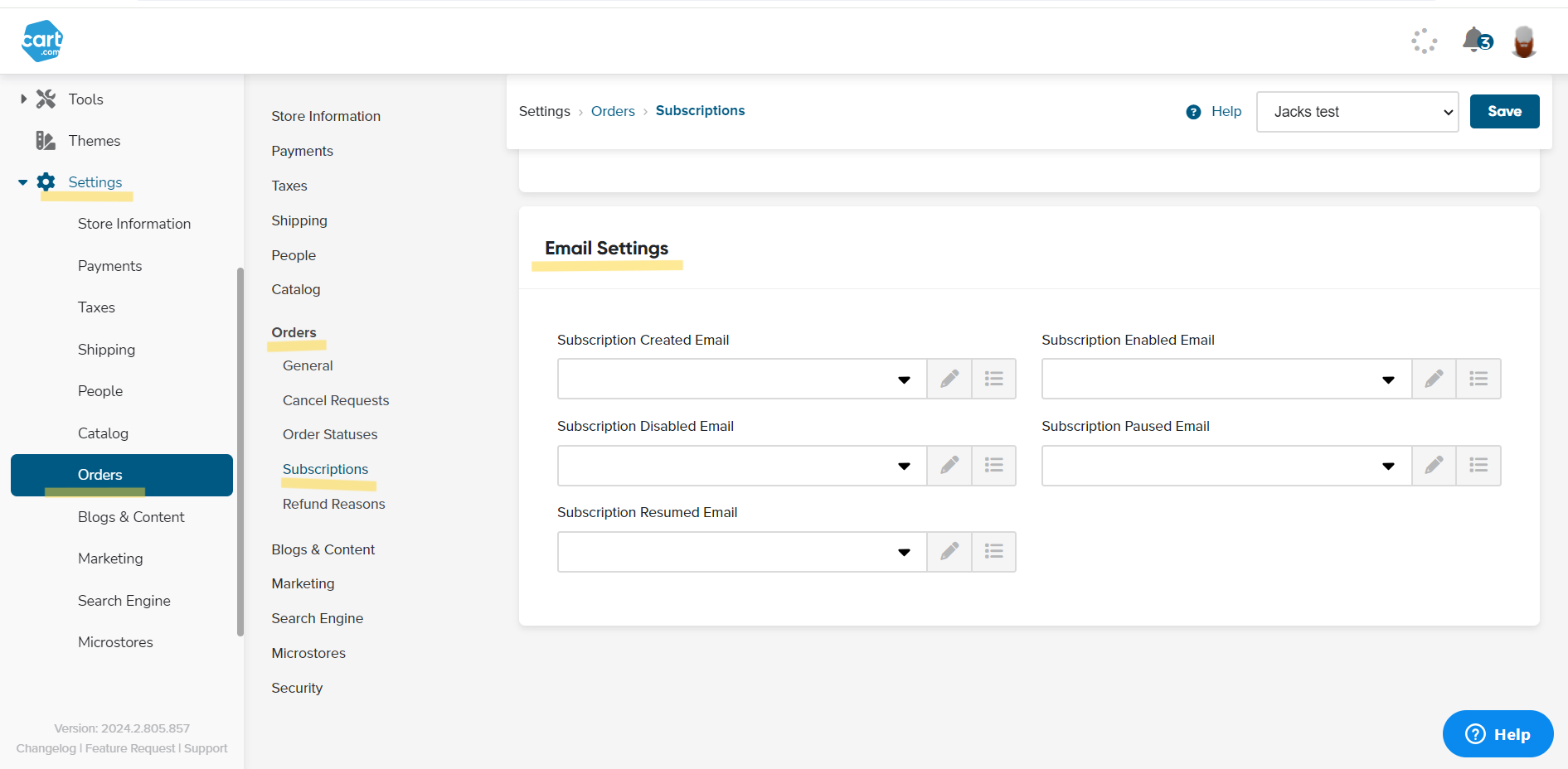 Subsc email settings