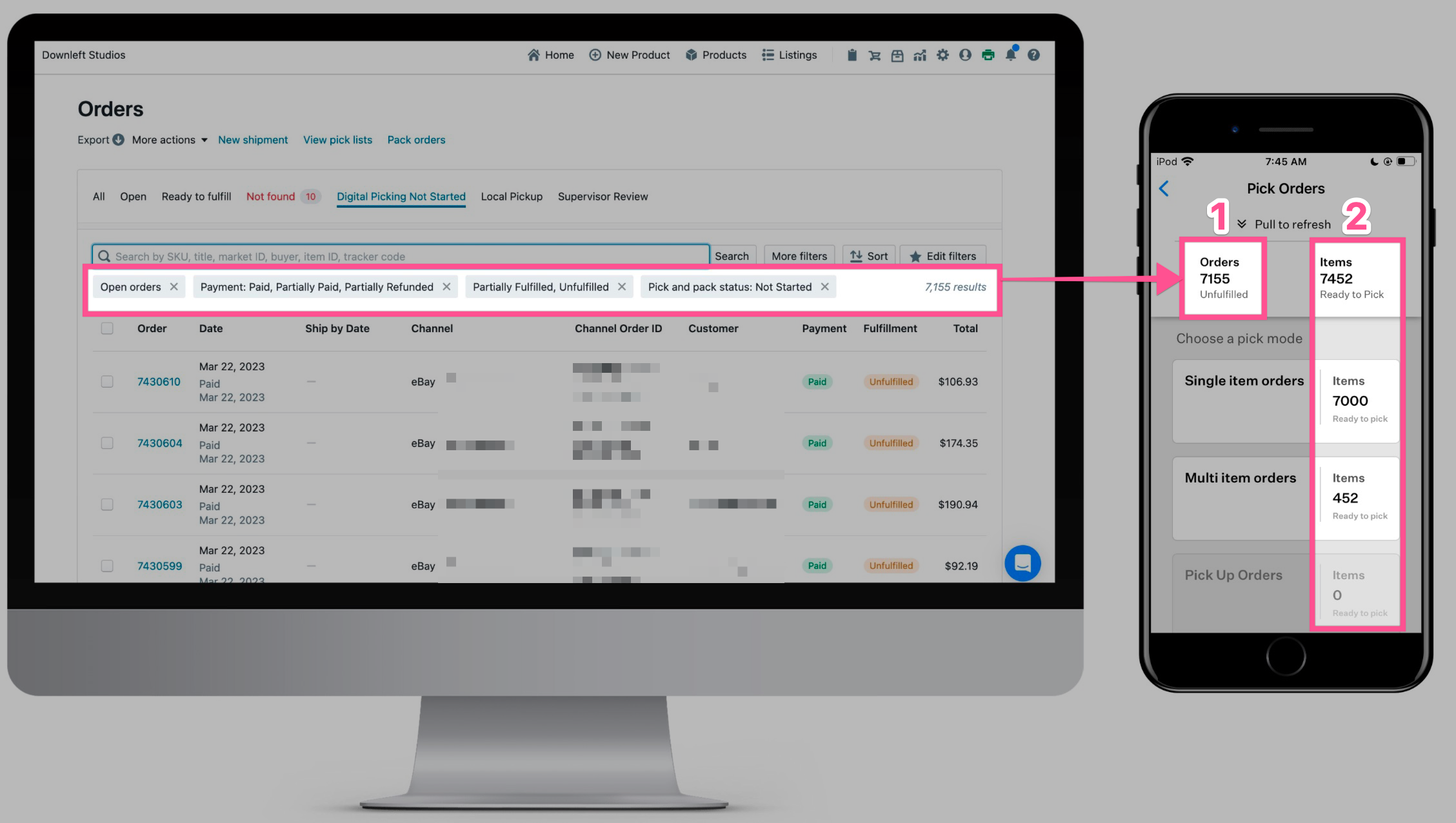 order picking screen