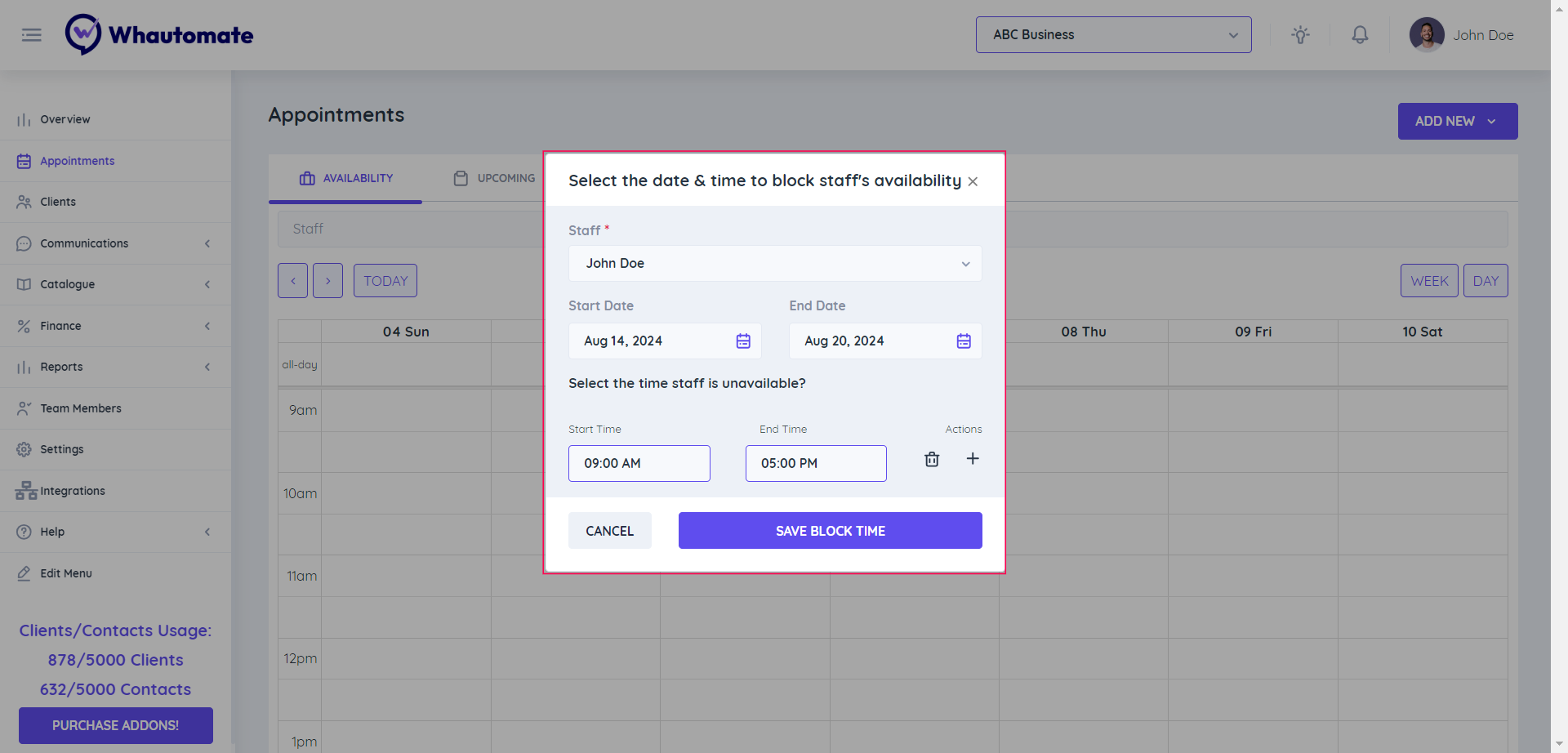 Block availability