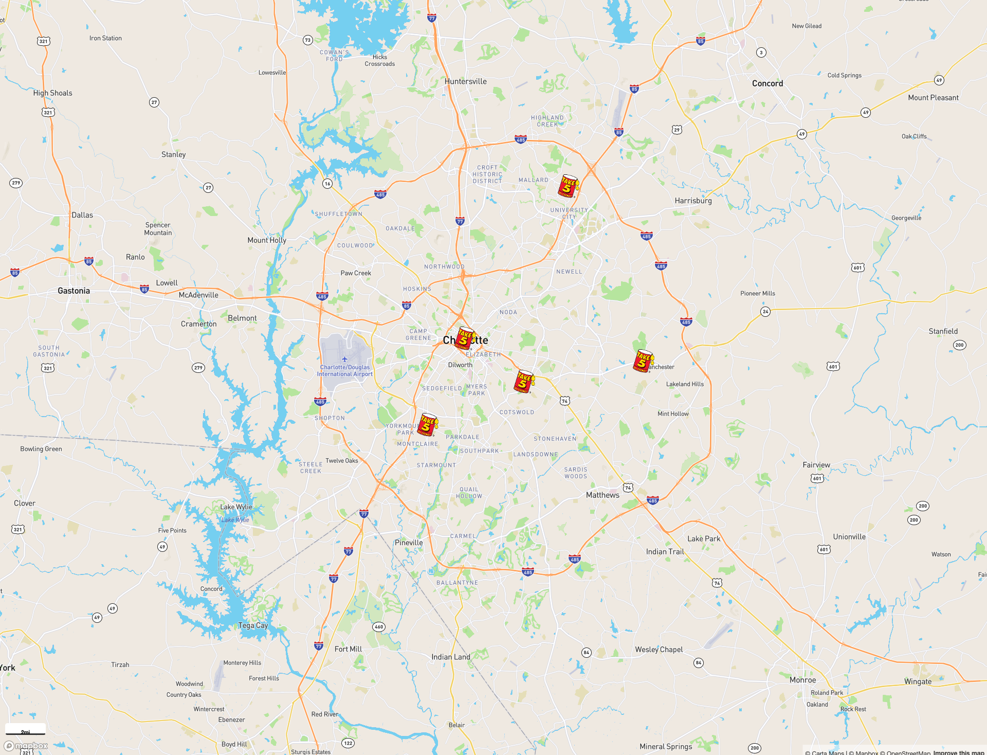 Take 5 Oil Change Map