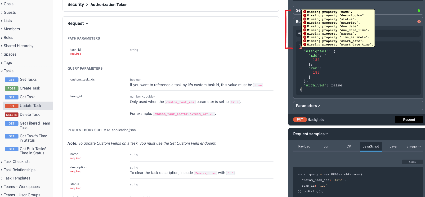 Update one task field requires sending all the fields instead of just ...