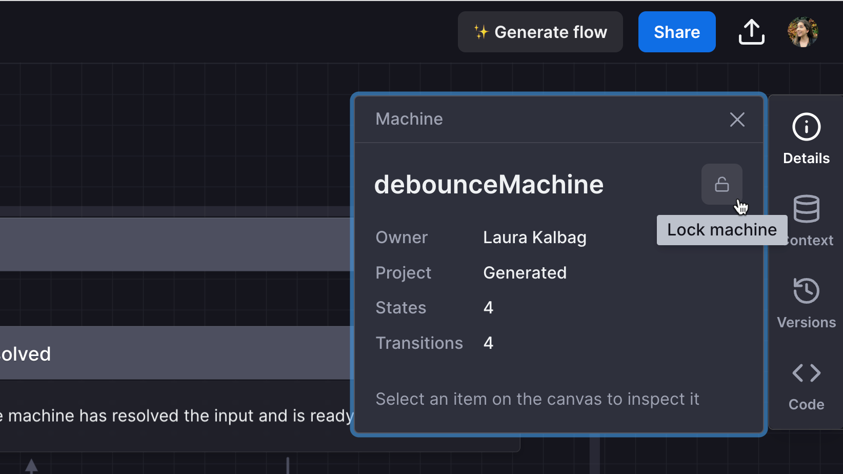 Locking the machine from the lock icon button in the Machine Details panel.