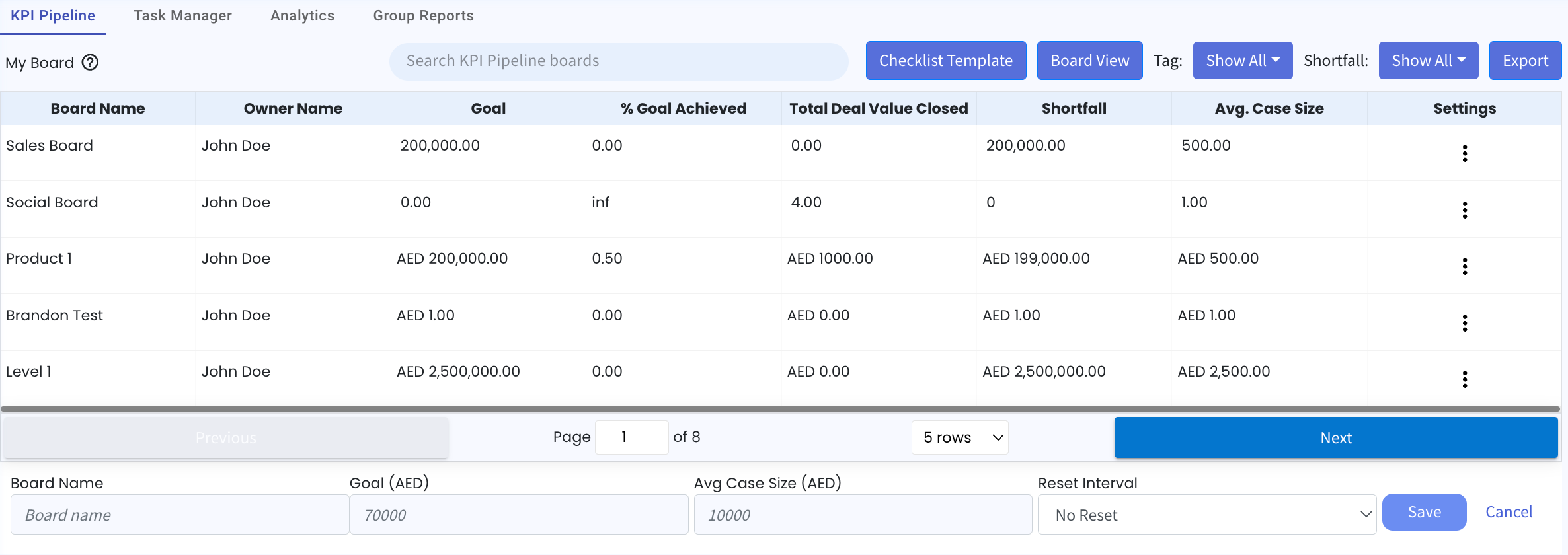 KPI Pipeline list view next:previous button more obvious