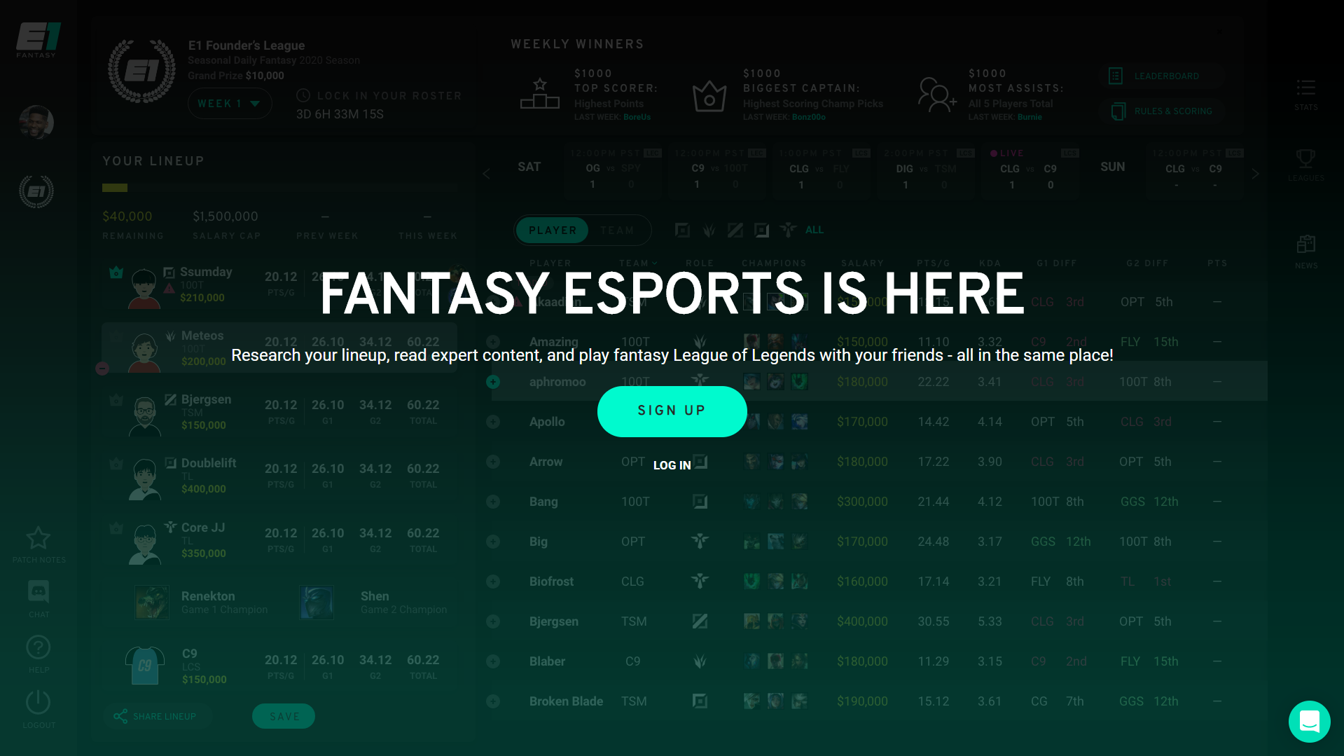 non logged in homepage