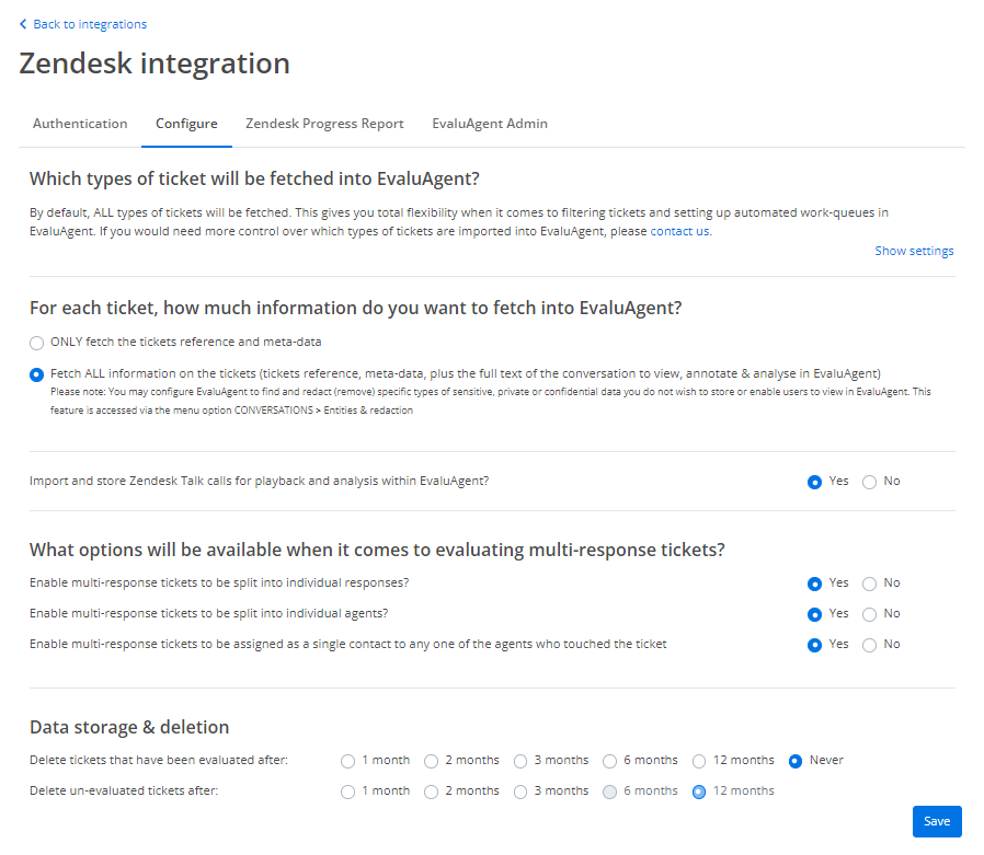 Zendesk talk - Config Page