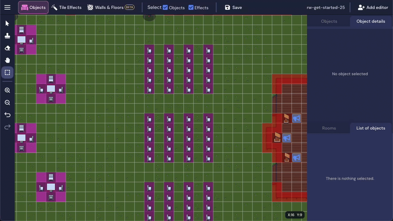 a gif in mapmaker of the new box select tool. A row of seats with private tiles is selected and then copied onto the map.