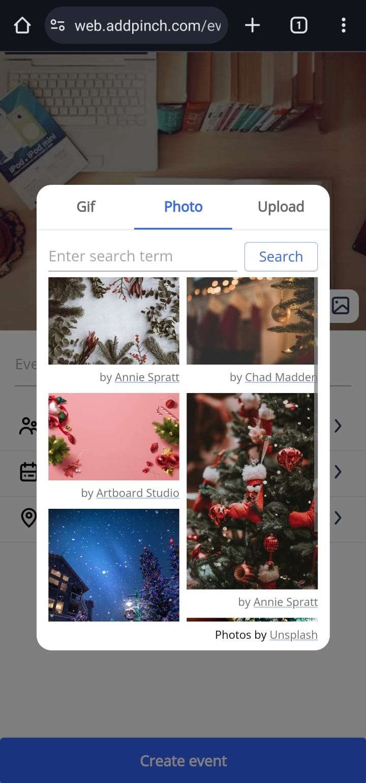 Stock Image search support on Pinch Web