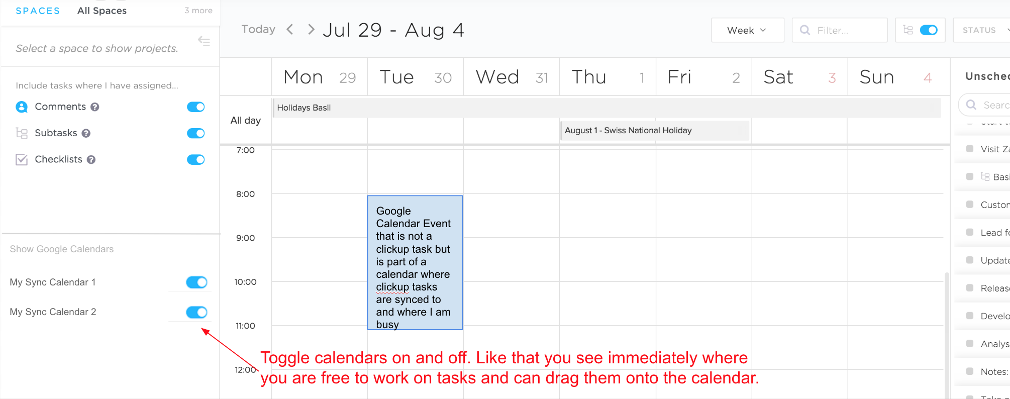 Clickup Google Calendar Customize and Print