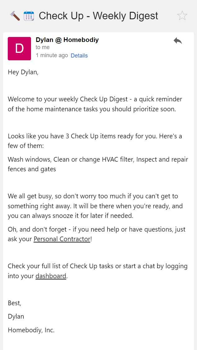 Check up weekly digest email