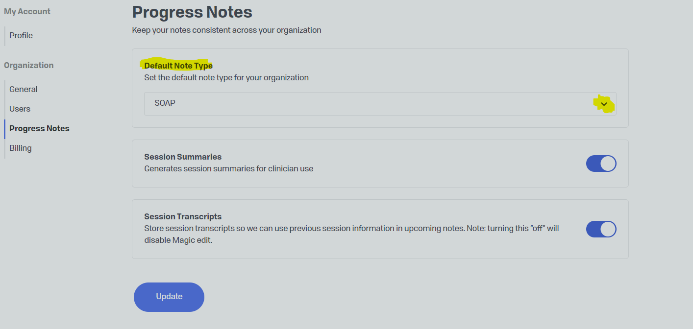 Allow users to customize their own default Note Type | Voters | Blueprint