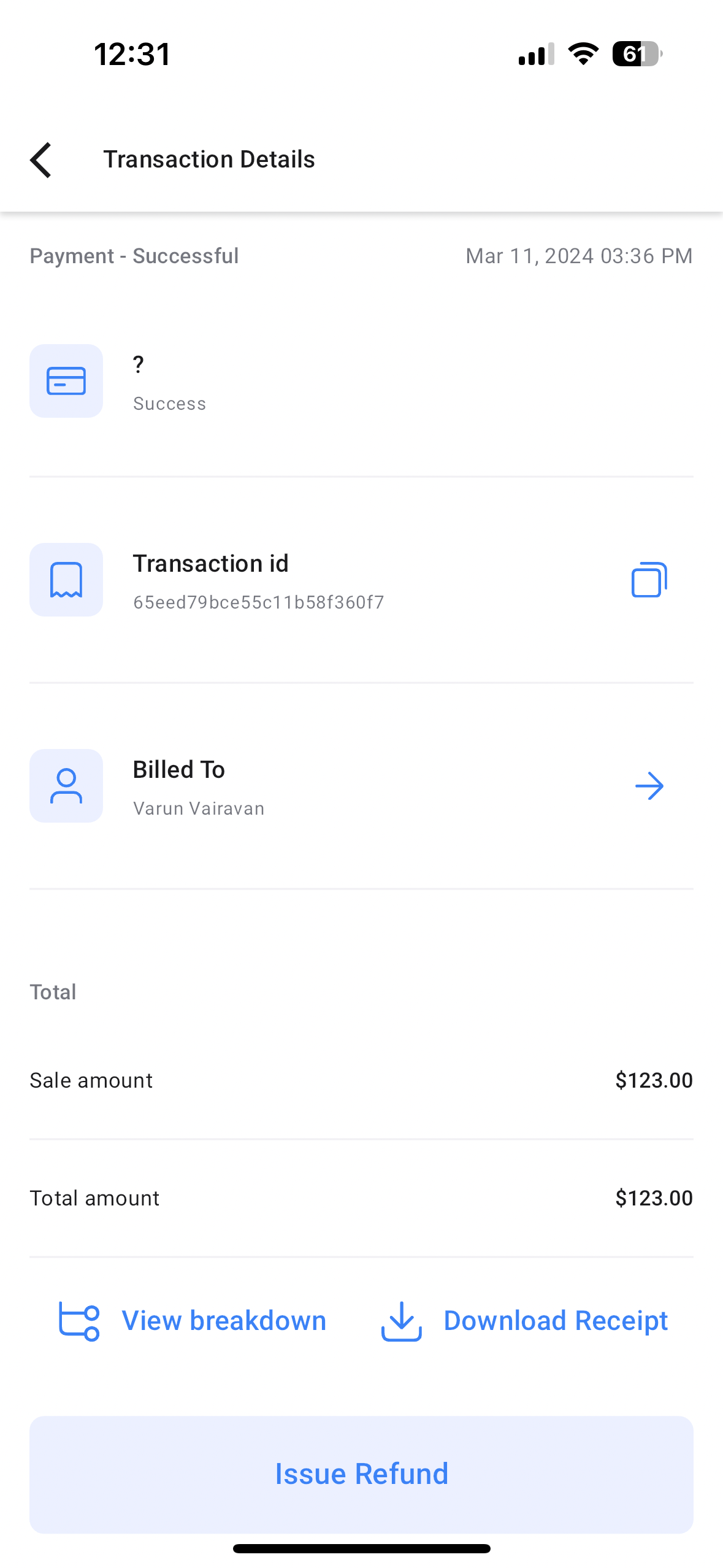 Transaction card with invoice and receipt