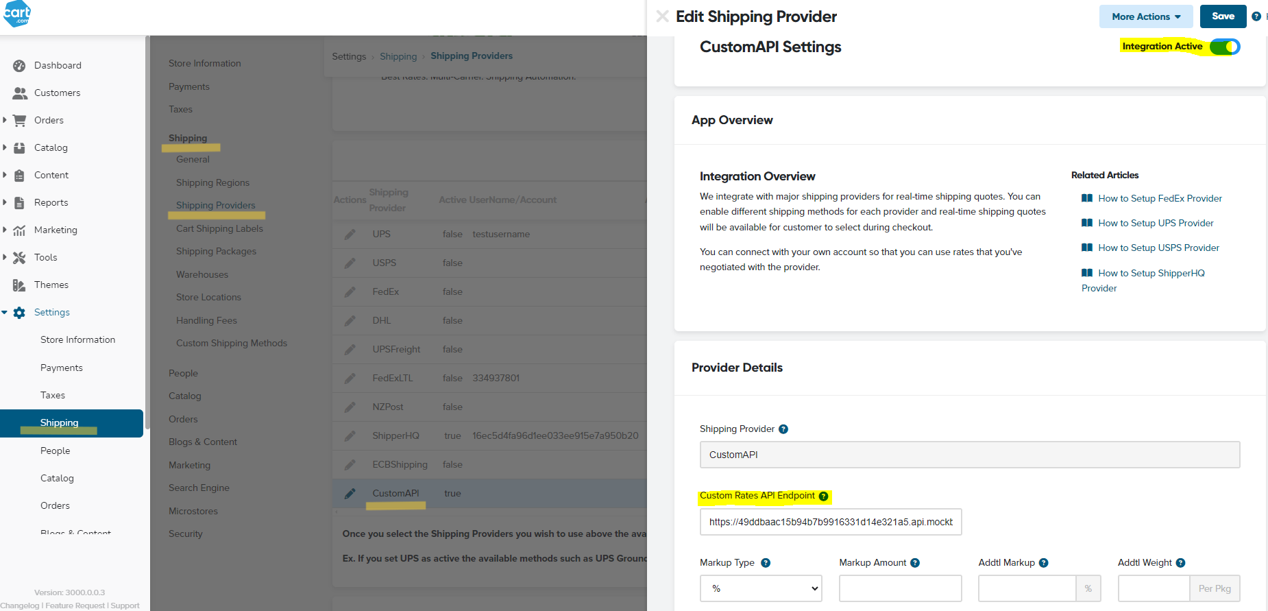 shipping provider custom api